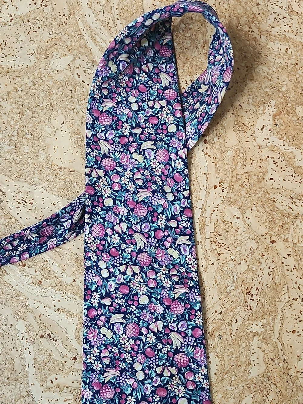 Men's Navy Floral Tie with Pink and Cream Accents